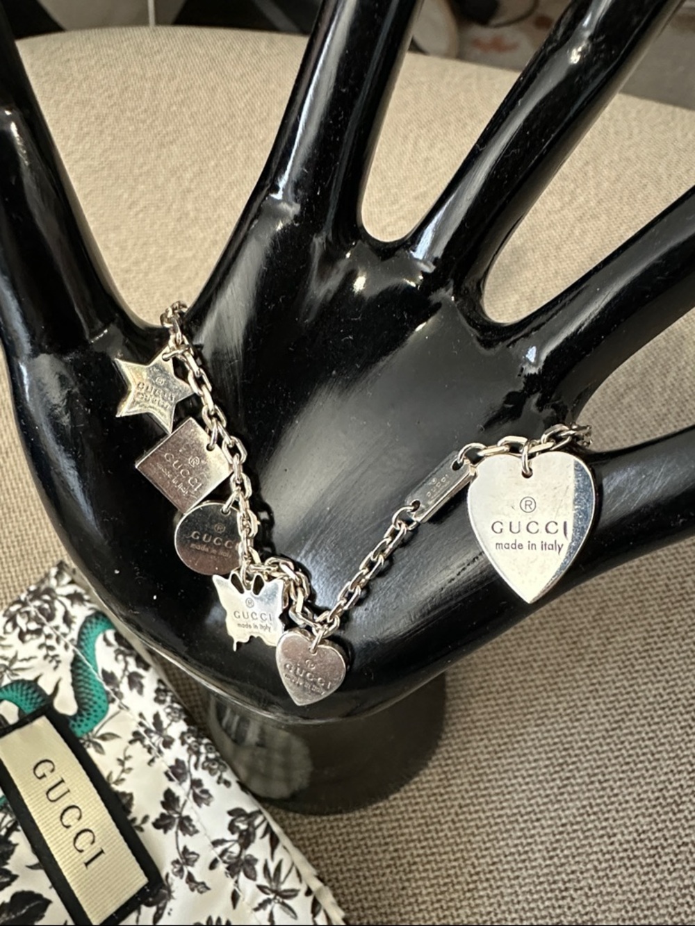Gucci Trademark Charm Bracelet Sterling Silver